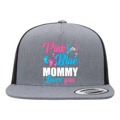 Pink Or Blue Mommy Loves You Gender Baby Reveal Party Flat Bill Trucker Hat