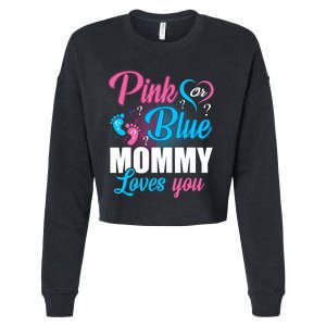 Pink Or Blue Mommy Loves You Gender Baby Reveal Party Cropped Pullover Crew