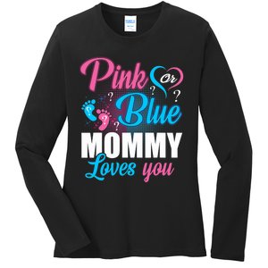 Pink Or Blue Mommy Loves You Gender Baby Reveal Party Ladies Long Sleeve Shirt