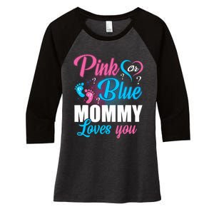 Pink Or Blue Mommy Loves You Gender Baby Reveal Party Women's Tri-Blend 3/4-Sleeve Raglan Shirt