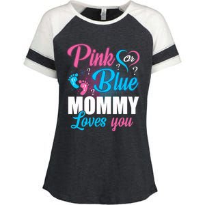 Pink Or Blue Mommy Loves You Gender Baby Reveal Party Enza Ladies Jersey Colorblock Tee