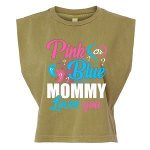 Pink Or Blue Mommy Loves You Gender Baby Reveal Party Garment-Dyed Women's Muscle Tee