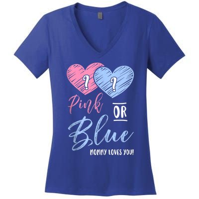 Pink Or Blue Mommy Loves You Gift Gender Reveal Tank Top Women's V-Neck T-Shirt