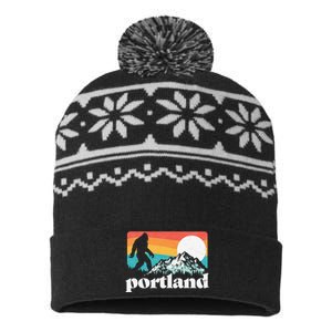 Portland Oregon Bigfoot & Mountains Outdoors USA-Made Snowflake Beanie