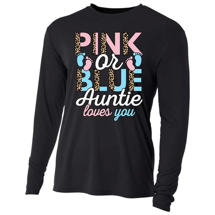 Pink Or Blue Auntie Loves You Gender Reveal Baby Shower Aunt Cooling Performance Long Sleeve Crew