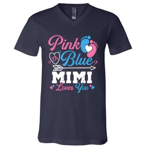 Pink Or Blue Mimi Loves You Gender Reveal Baby Party V-Neck T-Shirt