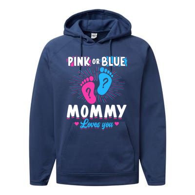 Pink Or Blue Mommy Loves You Gender Reveal Baby Gift Performance Fleece Hoodie