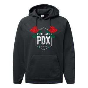 Portland Oregon Badge Pdx Portland Squad Pacific Wonderland Performance Fleece Hoodie