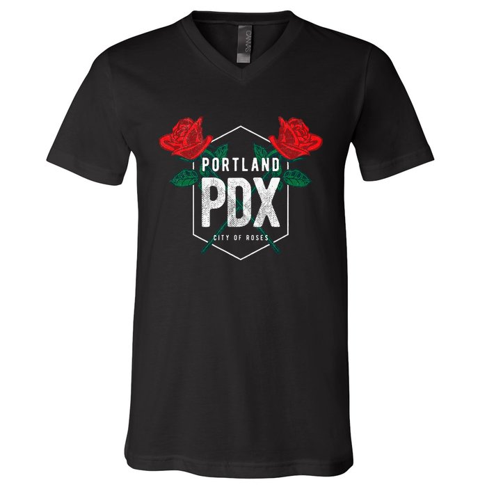 Portland Oregon Badge Pdx Portland Squad Pacific Wonderland V-Neck T-Shirt