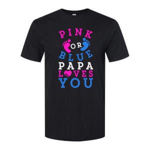 Pink Or Blue Papa Loves You Gift Gender Reveal Great Gift Softstyle CVC T-Shirt