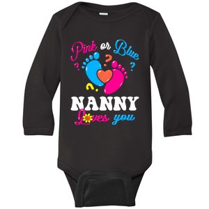 Pink Or Blue Nanny Loves You Baby Gender Reveal Women Baby Long Sleeve Bodysuit