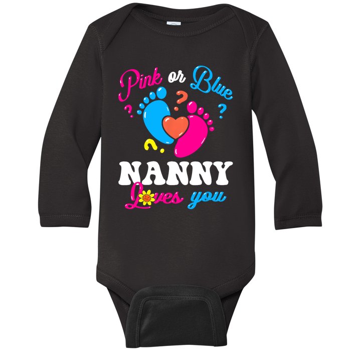 Pink Or Blue Nanny Loves You Baby Gender Reveal Women Baby Long Sleeve Bodysuit