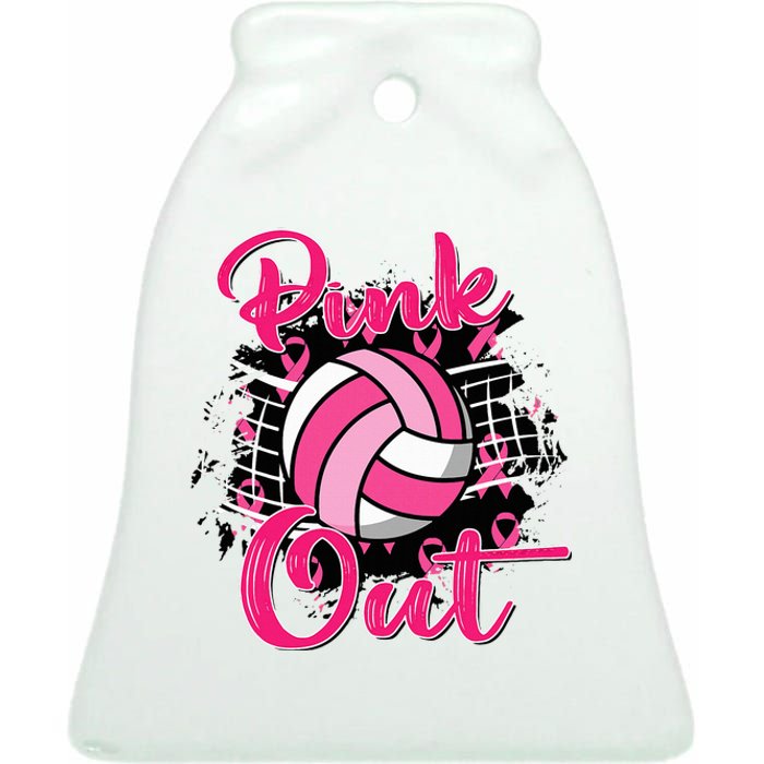 P.I.N.K. Out Breast Cancer Awareness Volleyball Ceramic Bell Ornament