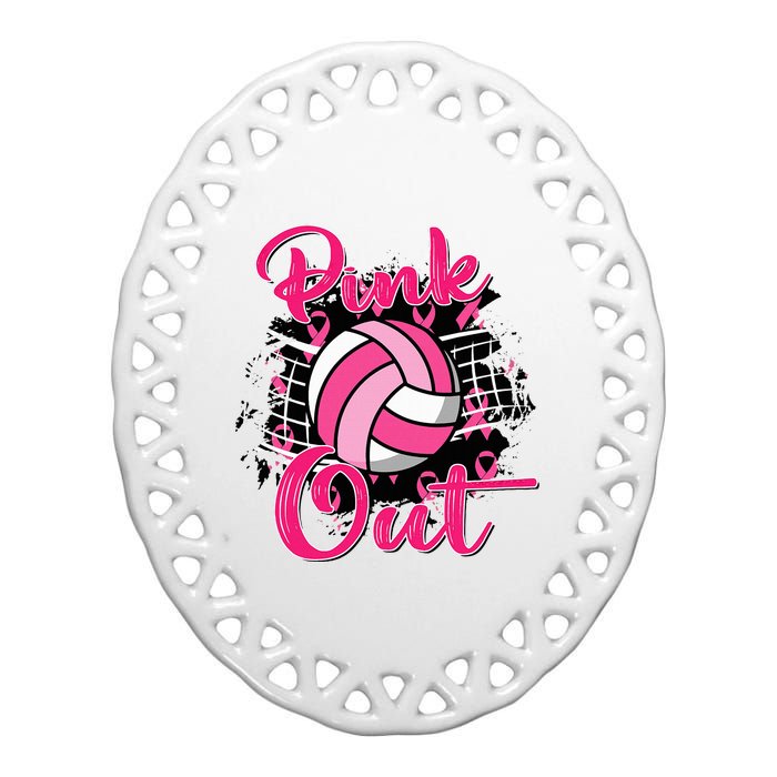 P.I.N.K. Out Breast Cancer Awareness Volleyball Ceramic Oval Ornament