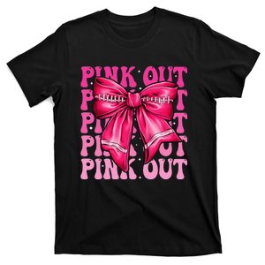 P.Ink Out Breast Cancer Football Coquette Bow Mom Gift T-Shirt