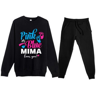 Pink Or Blue Mima Loves You Gender Reveal Baby Announcet Premium Crewneck Sweatsuit Set