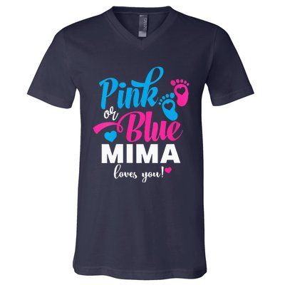 Pink Or Blue Mima Loves You Gender Reveal Baby Announcet V-Neck T-Shirt