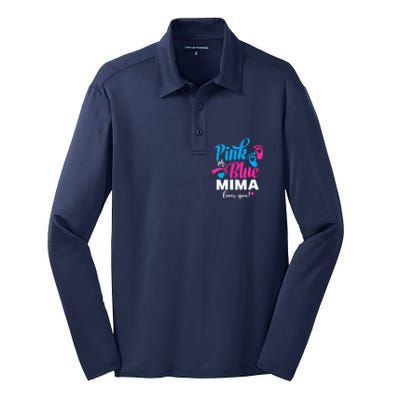 Pink Or Blue Mima Loves You Gender Reveal Baby Announcet Silk Touch Performance Long Sleeve Polo