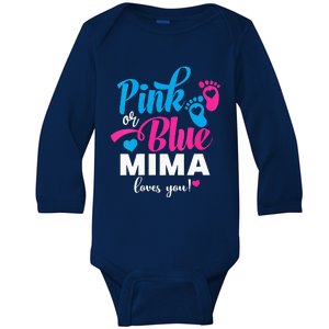 Pink Or Blue Mima Loves You Gender Reveal Baby Announcet Baby Long Sleeve Bodysuit