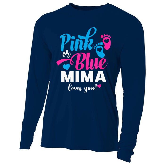 Pink Or Blue Mima Loves You Gender Reveal Baby Announcet Cooling Performance Long Sleeve Crew