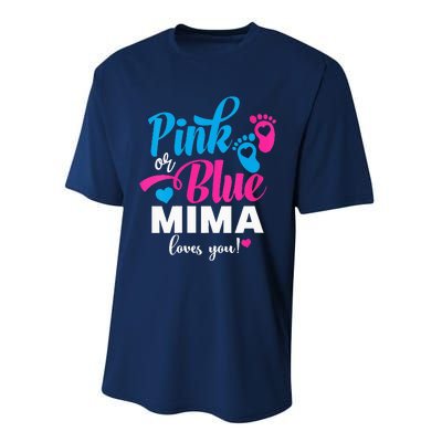 Pink Or Blue Mima Loves You Gender Reveal Baby Announcet Performance Sprint T-Shirt