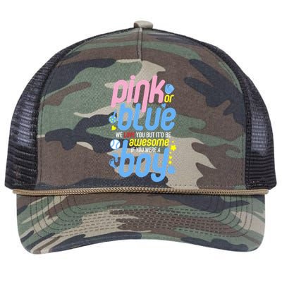 Pink Or Blue We Love You But Awesome If Boy Gender Reveal Gift Retro Rope Trucker Hat Cap