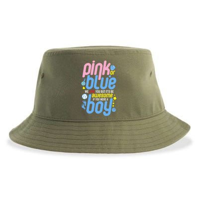 Pink Or Blue We Love You But Awesome If Boy Gender Reveal Gift Sustainable Bucket Hat