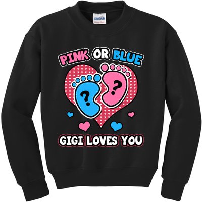 Pink Or Blue Gigi Loves You Gender Reveal Announcement Kids Sweatshirt