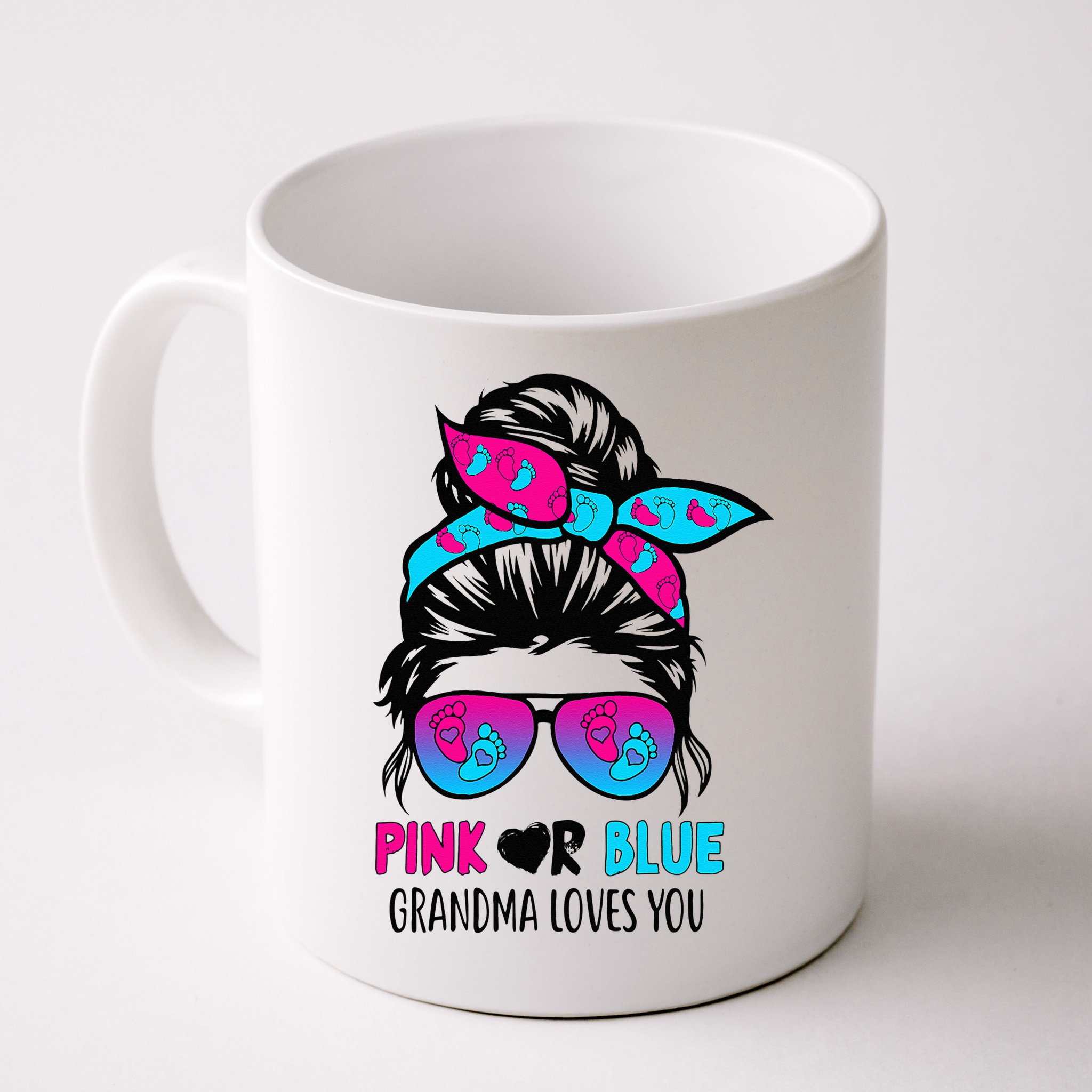 Pink Or Blue Grandma Loves You Messy Bun Hair Gender Reveal Mug