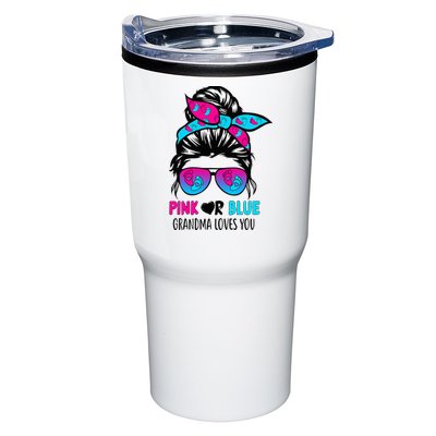 Pink Or Blue Grandma Loves You Messy Bun Hair Gender Reveal Tumbler