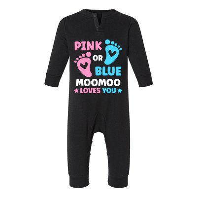 Pink Or Blue Moomoo Loves You Cute Gender Reveal Shower Cool Gift Infant Fleece One Piece