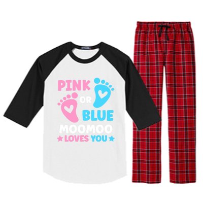 Pink Or Blue Moomoo Loves You Cute Gender Reveal Shower Cool Gift Raglan Sleeve Pajama Set