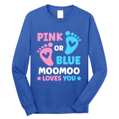 Pink Or Blue Moomoo Loves You Cute Gender Reveal Shower Cool Gift Long Sleeve Shirt