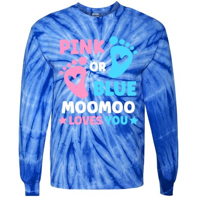 Pink Or Blue Moomoo Loves You Cute Gender Reveal Shower Cool Gift Tie-Dye Long Sleeve Shirt