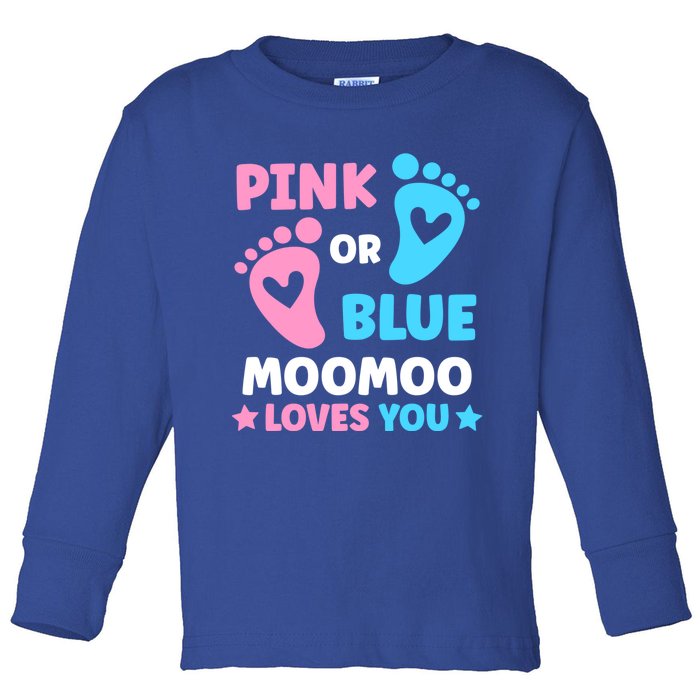 Pink Or Blue Moomoo Loves You Cute Gender Reveal Shower Cool Gift Toddler Long Sleeve Shirt