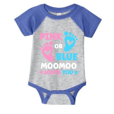 Pink Or Blue Moomoo Loves You Cute Gender Reveal Shower Cool Gift Infant Baby Jersey Bodysuit