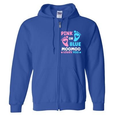 Pink Or Blue Moomoo Loves You Cute Gender Reveal Shower Cool Gift Full Zip Hoodie