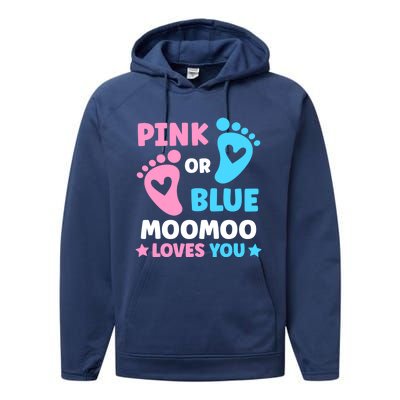 Pink Or Blue Moomoo Loves You Cute Gender Reveal Shower Cool Gift Performance Fleece Hoodie