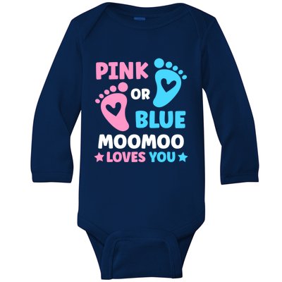 Pink Or Blue Moomoo Loves You Cute Gender Reveal Shower Cool Gift Baby Long Sleeve Bodysuit