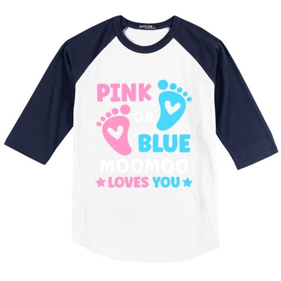 Pink Or Blue Moomoo Loves You Cute Gender Reveal Shower Cool Gift Baseball Sleeve Shirt