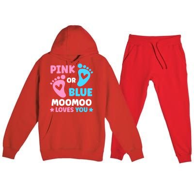 Pink Or Blue Moomoo Loves You Cute Gender Reveal Shower Cool Gift Premium Hooded Sweatsuit Set