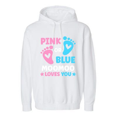 Pink Or Blue Moomoo Loves You Cute Gender Reveal Shower Cool Gift Garment-Dyed Fleece Hoodie