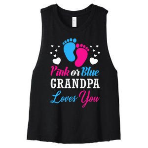 Pink Or Blue Grandpa Loves You Baby Gender Reveal Women's Racerback Cropped Tank