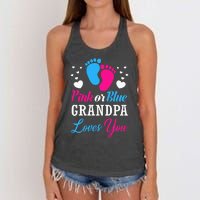 Pink Or Blue Grandpa Loves You Baby Gender Reveal Women's Knotted Racerback Tank