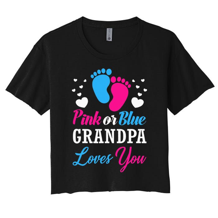 Pink Or Blue Grandpa Loves You Baby Gender Reveal Women's Crop Top Tee