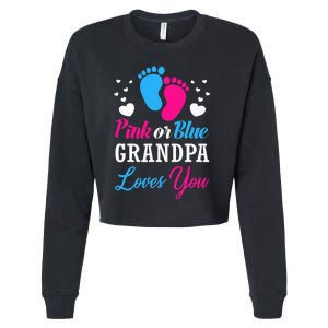 Pink Or Blue Grandpa Loves You Baby Gender Reveal Cropped Pullover Crew