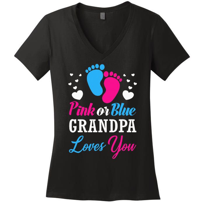 Pink Or Blue Grandpa Loves You Baby Gender Reveal Women's V-Neck T-Shirt