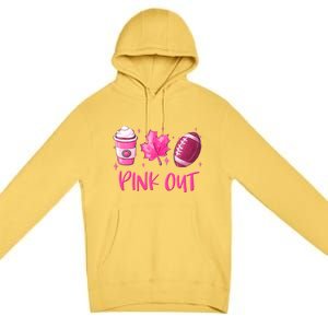 Pink Out Breast Cancer Awareness Day Pumpkin Spice Football Gift Premium Pullover Hoodie