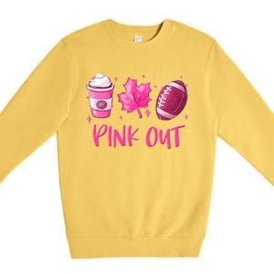 Pink Out Breast Cancer Awareness Day Pumpkin Spice Football Gift Premium Crewneck Sweatshirt