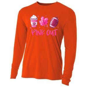 Pink Out Breast Cancer Awareness Day Pumpkin Spice Football Gift Cooling Performance Long Sleeve Crew